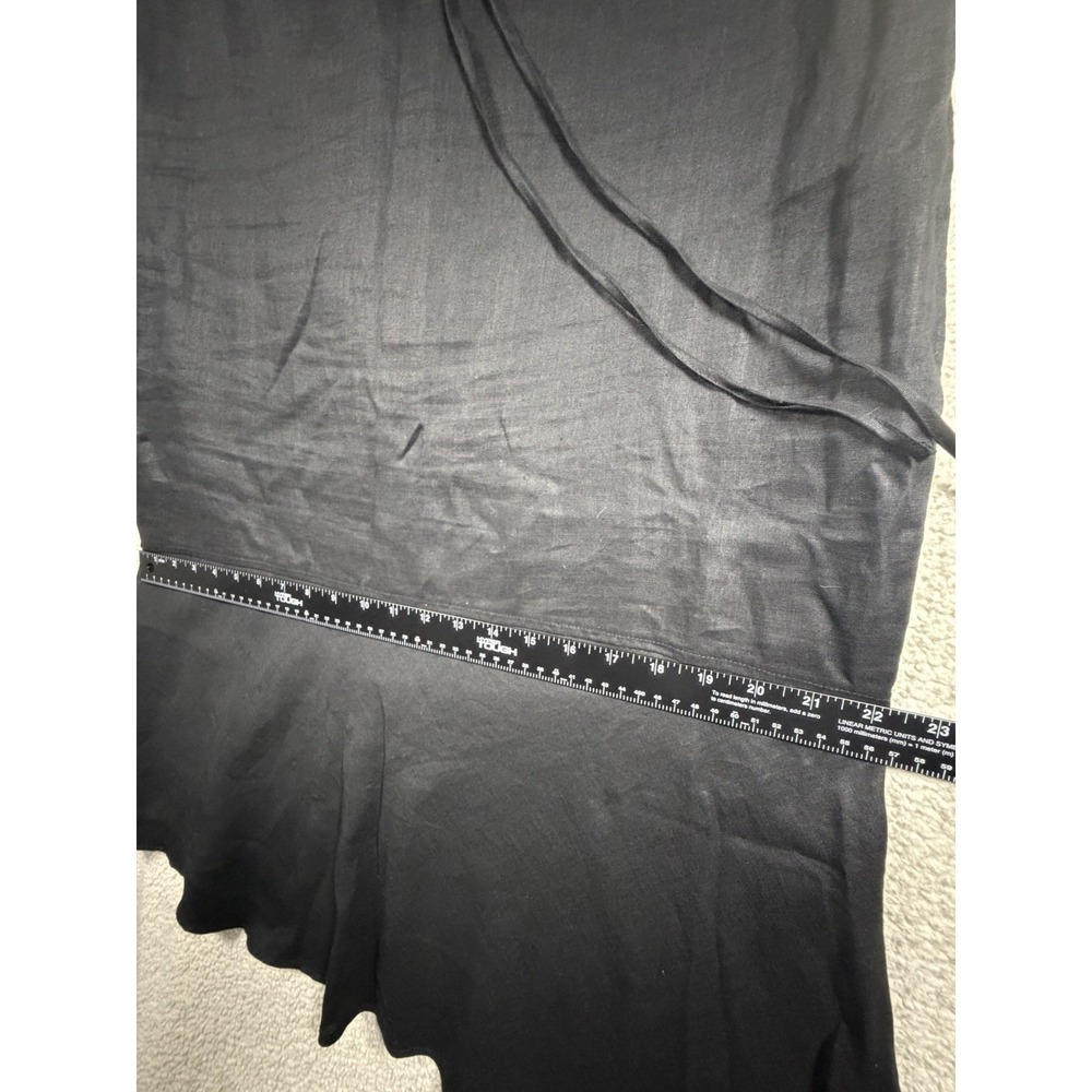 Womens Black Linen Maxi Skirt Drawstring Waist Flounce Hem Boho Unbranded - Picture 5 of 8
